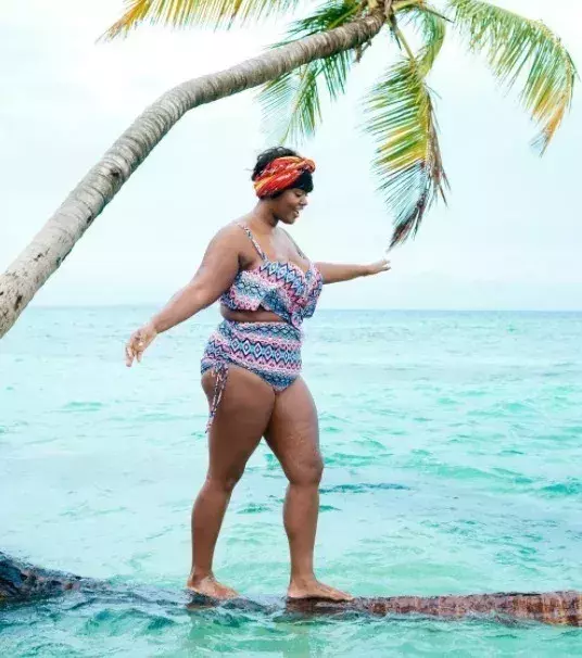 This bikini adds extra pattern and colours which is a great distraction from your curves.