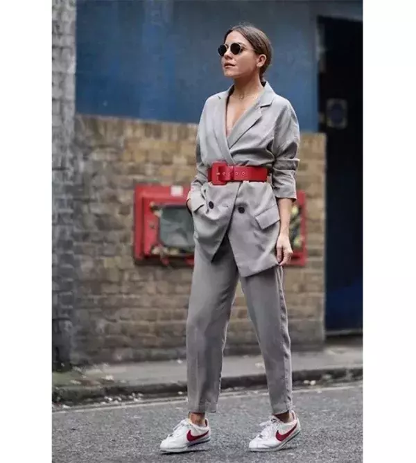 Grey belted suit @Pinterest