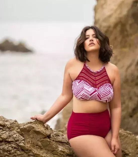 A high-waisted bottom and a full coverage top is a cute way to conceal your curves.