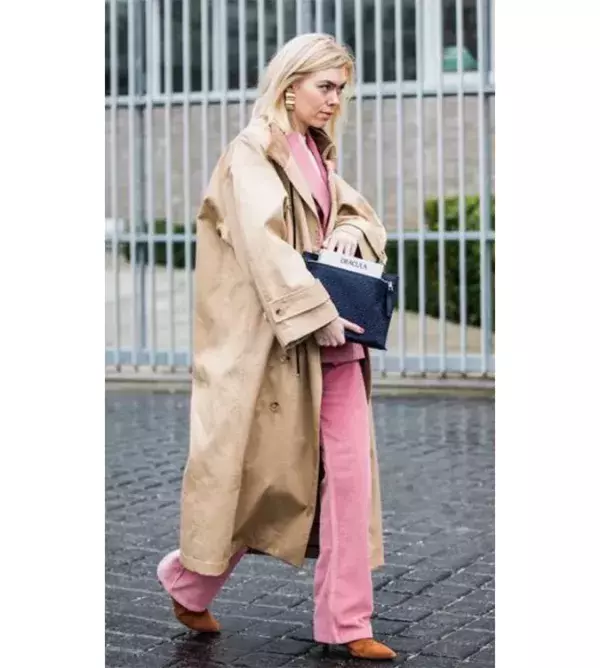 Oversized trench coat with pink velvet suit @Pinterest