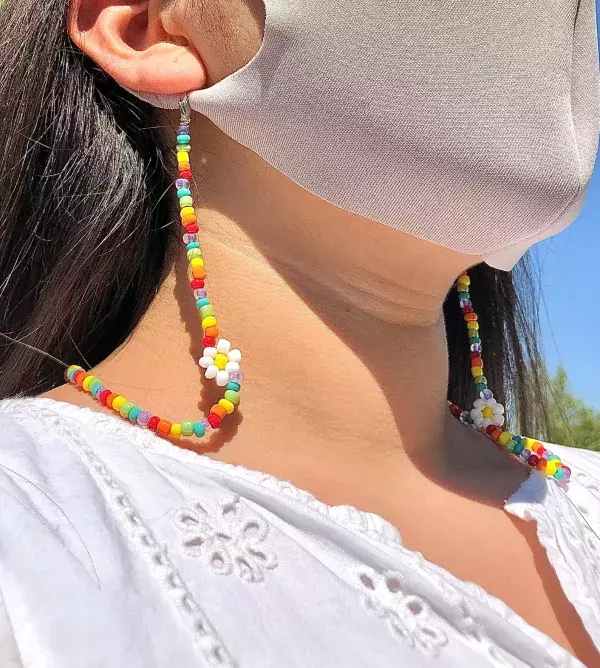 Rainbow and daisy beaded mask chain
