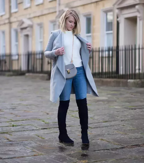 A simple flat thigh-high boot is perfect for rainy days