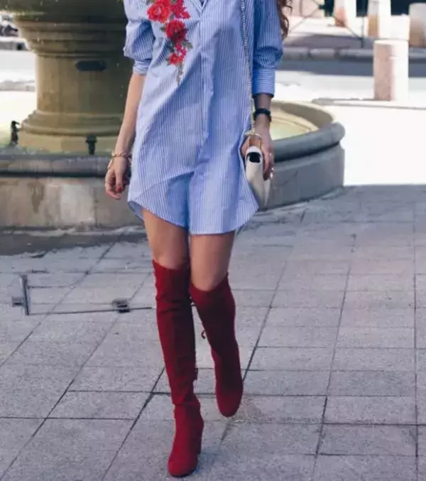 These boots complement the button down dress exceptionally well