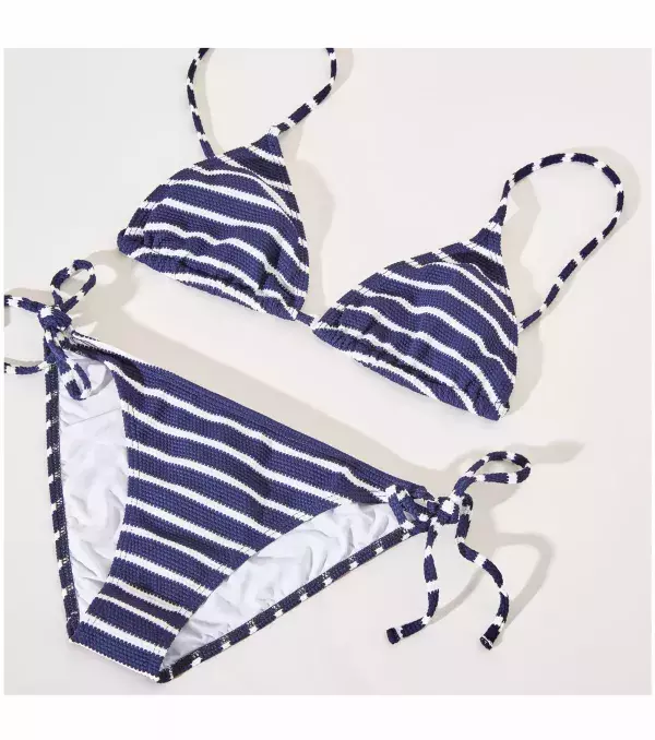 Want a casual look?Zara sells this classic white-striped bikini.