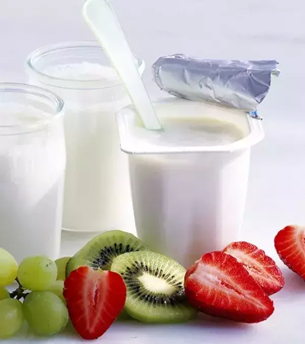 Yogurts: Yogurts are always white but often food dye is added depending on the flavour.