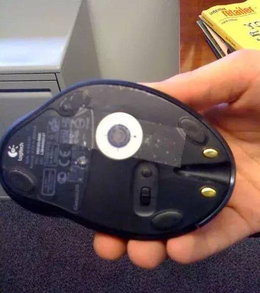 Cover a mouse laser with Selotape but if your friend still has a roller mouse this won’t work!