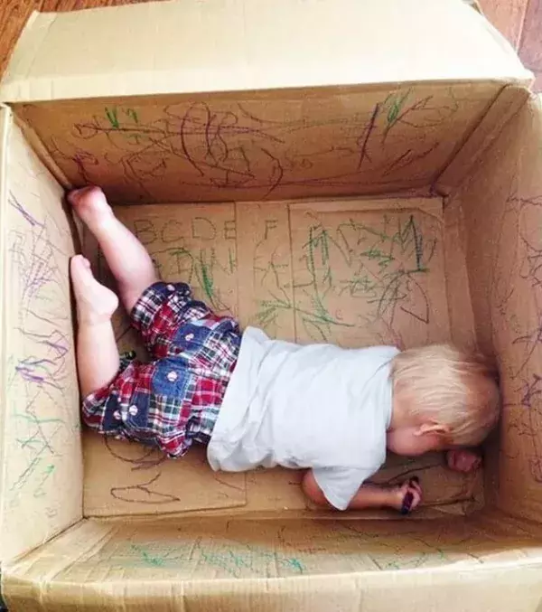 Save your large cardboard boxes and use it as a play pen for them to draw and get creative. It will keep them busy for hours.